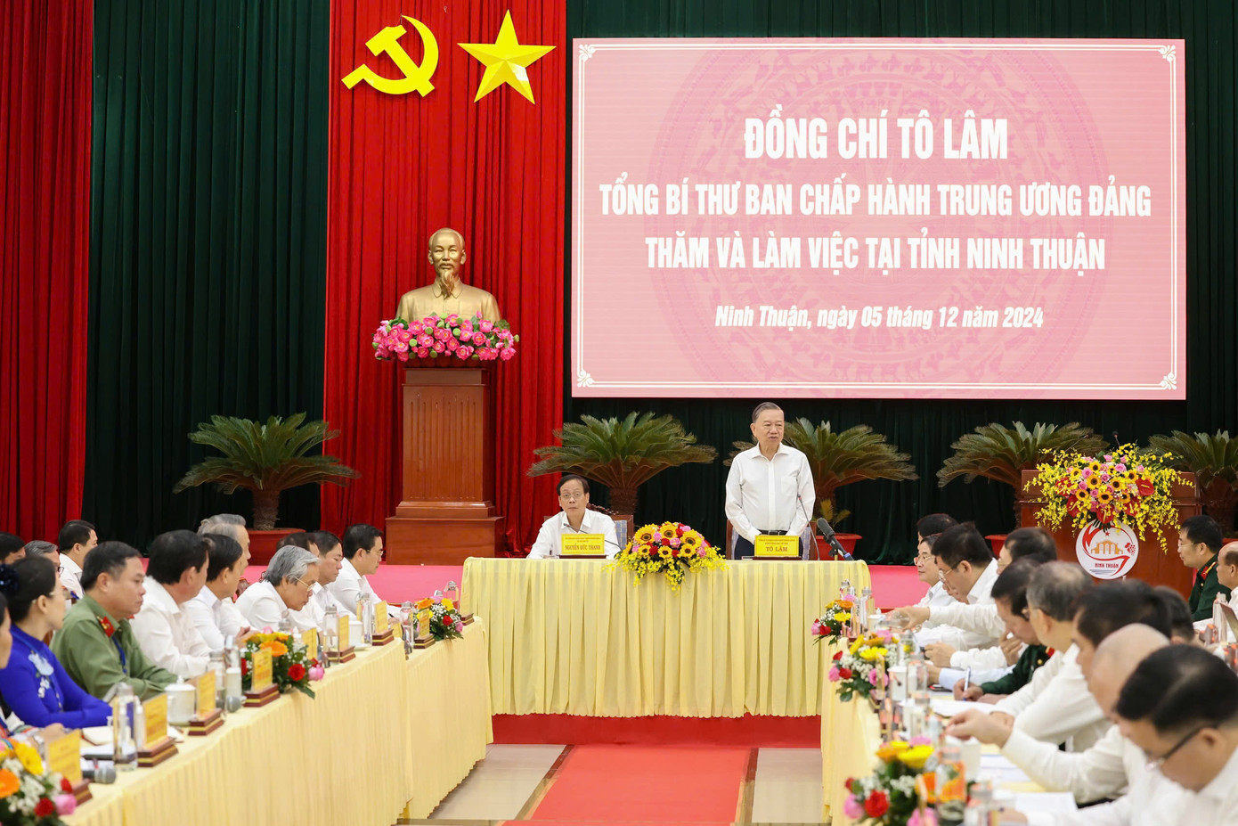 Tổng Bí thư Tô Lâm phát biểu tại buổi làm việc với Ban Chấp hành Đảng bộ tỉnh Ninh Thuận.