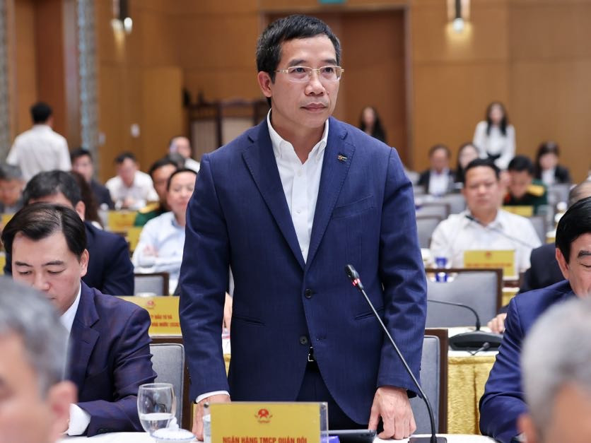 Chủ tịch Hội đồng quản trị Ngân hàng MB Lưu Trung Thái phát biểu. Ảnh VGP/Nhật Bắc