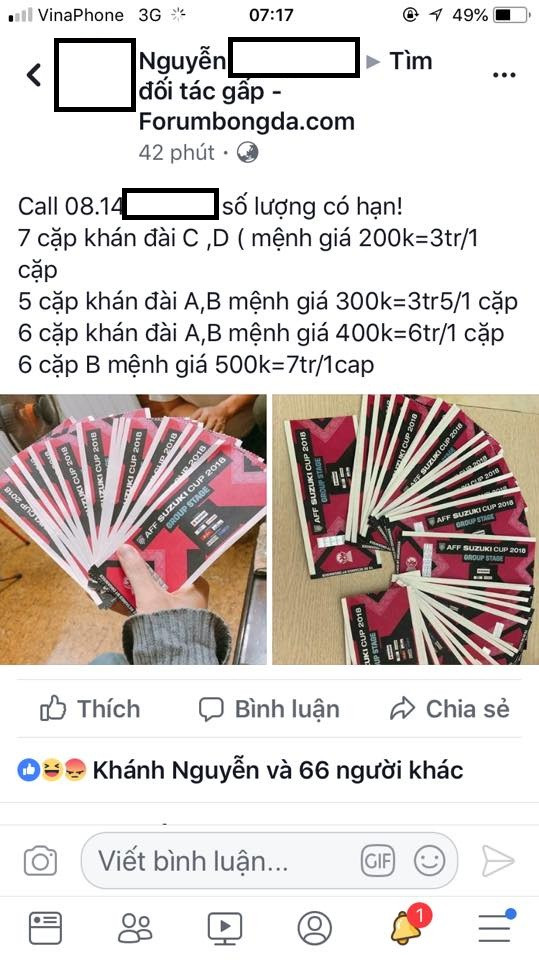 Vé bán kết AFF Cup 2018 chợ đen online được hét 7 triệu đồng/cặp ảnh 1