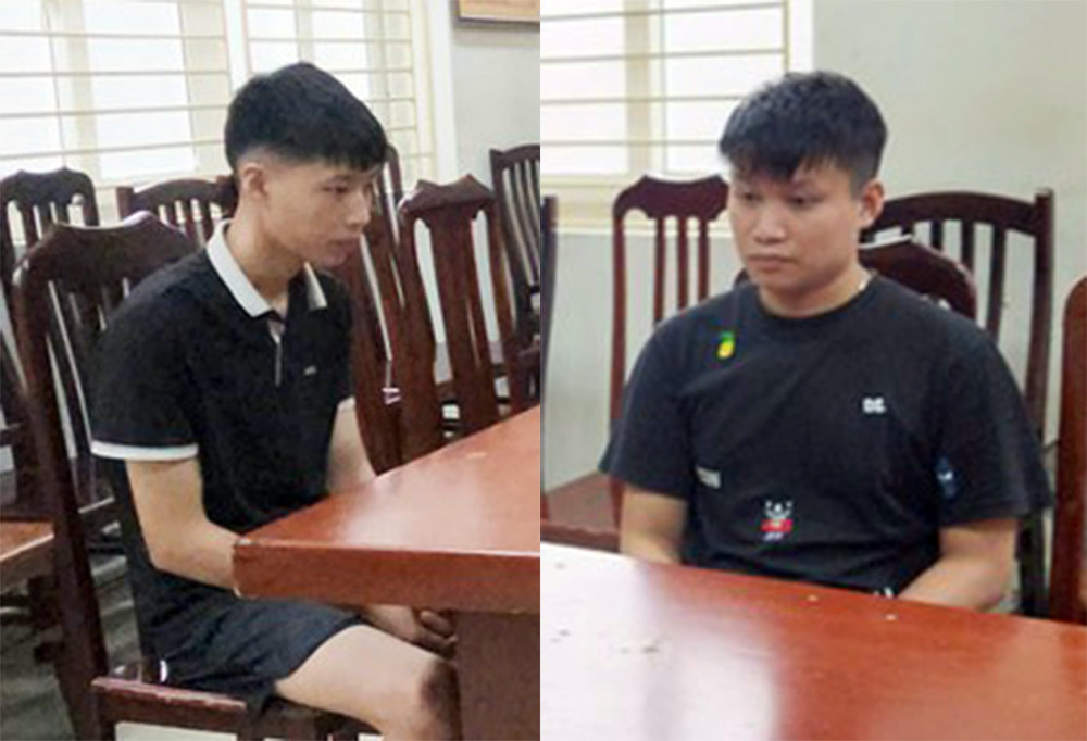 Hai đối tượng An, Giang tại cơ quan công an. Ảnh: T.V Hai đối tượng An, Giang tại cơ quan công an. Ảnh: T.V