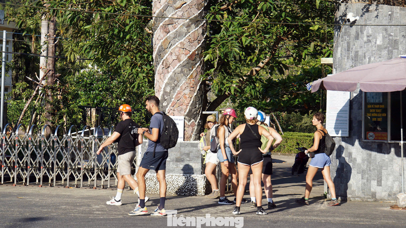 Trong khi đó, tại cổng Vườn quốc gia Cát Bà, từng nhóm khách Tây đăng ký, mua vé tham quan, trekking xuyên rừng.