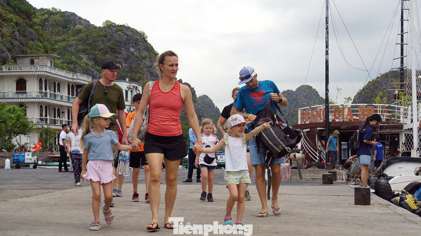 Nhiều em nhỏ người nước ngoài được bố mẹ đưa ra Cát Bà ngắm vịnh, nghỉ dưỡng.