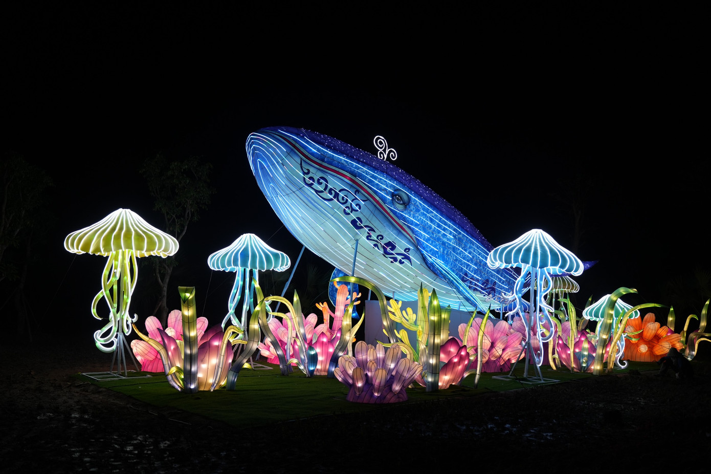 Một cảnh trong Công viên Ánh sáng Đồi Rồng vừa khai trương.