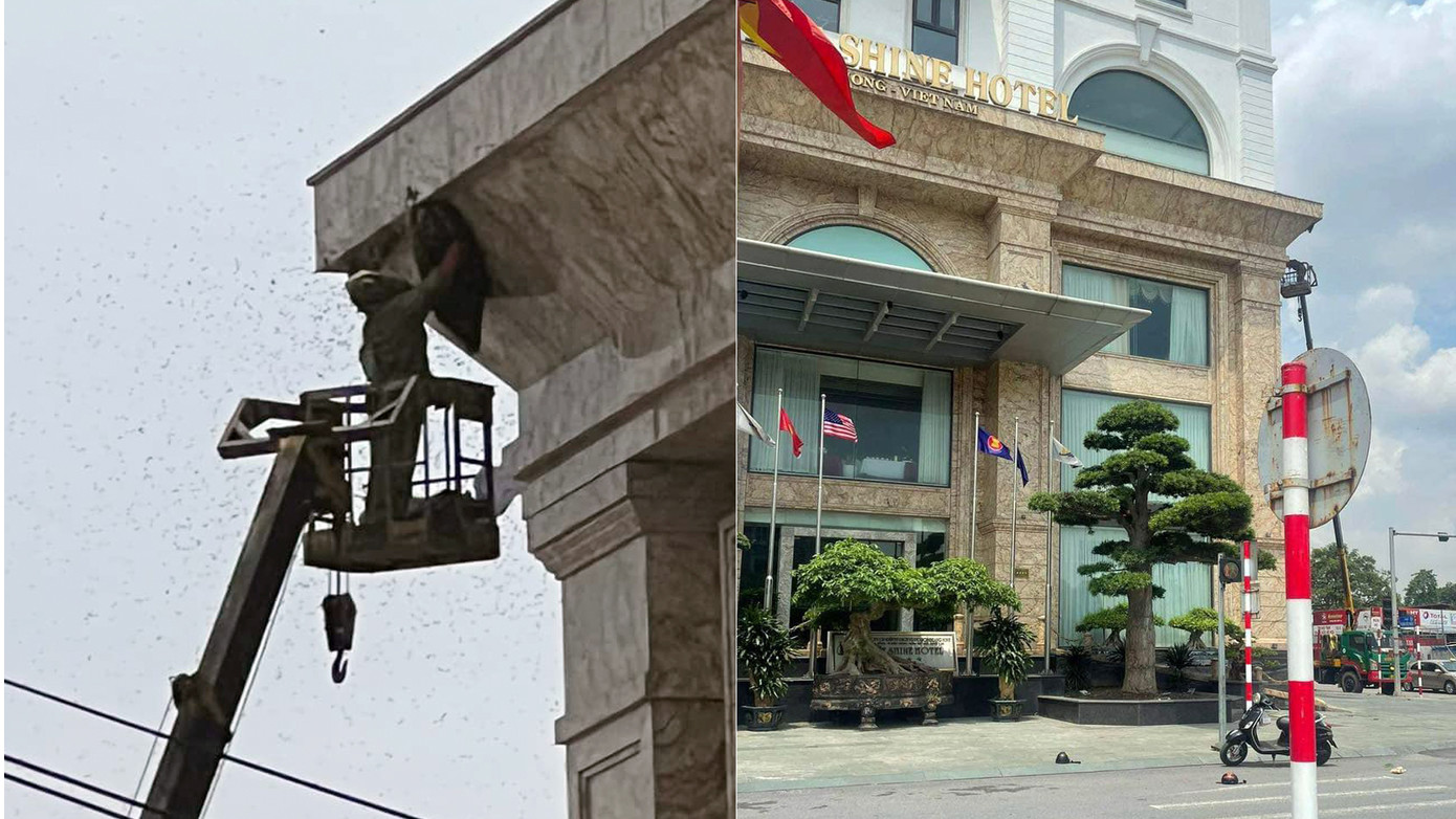 Nhân viên phá dỡ tổ ong ở khách sạn The Shine Lê Hồng Phong. Nhân viên phá dỡ tổ ong ở khách sạn The Shine Lê Hồng Phong.