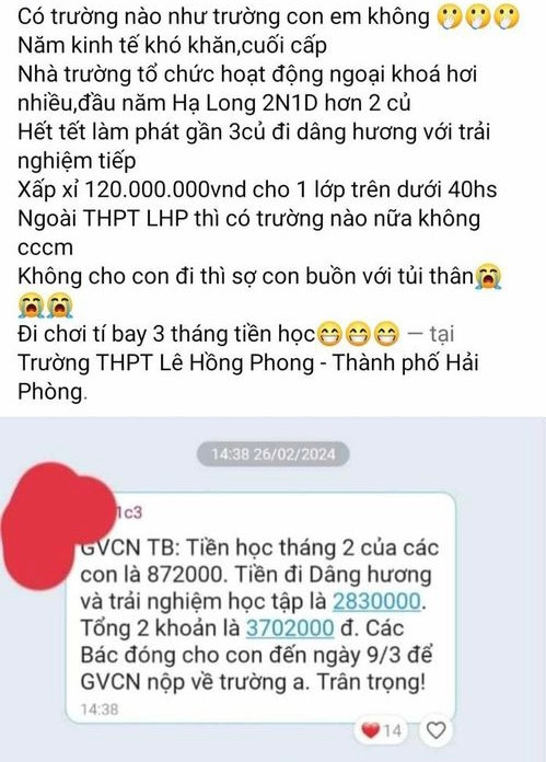 Một phụ huynh Trường THPT Lê Hồng Phong bức xúc đăng lên mạng xã hội. Một phụ huynh Trường THPT Lê Hồng Phong bức xúc đăng lên mạng xã hội.