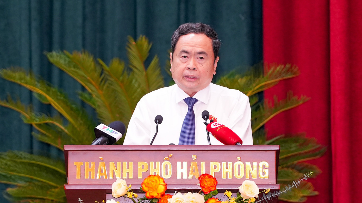 Chủ tịch Quốc hội Trần Thanh Mẫn phát biểu chỉ đạo tại kỳ họp thứ 18 HĐND TP Hải Phòng khóa XVI sáng 17/7. Chủ tịch Quốc hội Trần Thanh Mẫn phát biểu chỉ đạo tại kỳ họp thứ 18 HĐND TP Hải Phòng khóa XVI sáng 17/7.