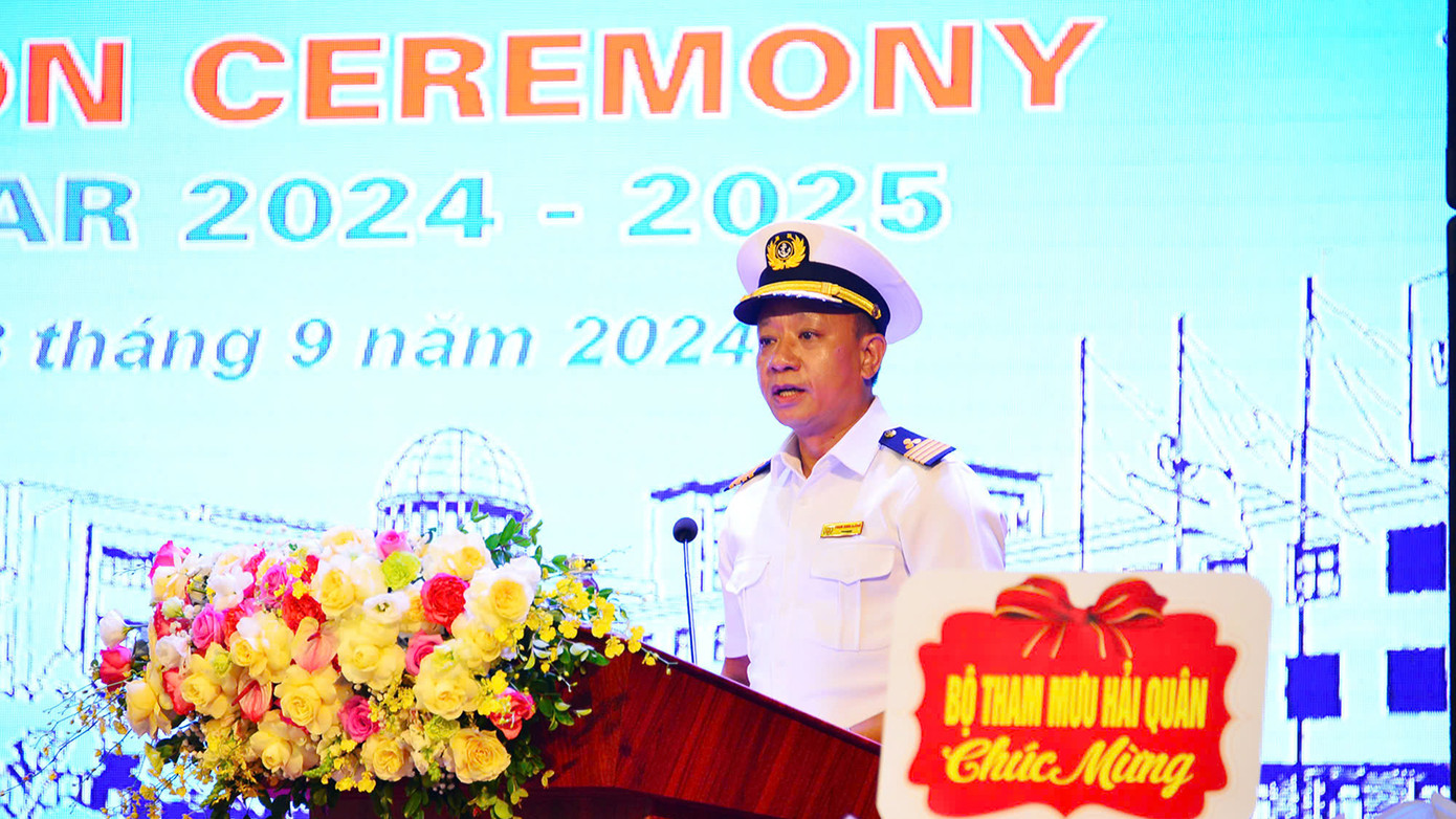 PGS.TS Phạm Xuân Dương - Hiệu trưởng Đại học Hàng hải Việt Nam phát biểu tại buổi lễ Khai giảng năm học 2024-2025.