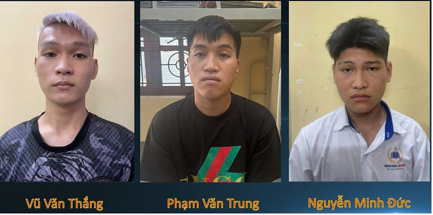Các bị can Thắng, Trung và Đức tại cơ quan công an.