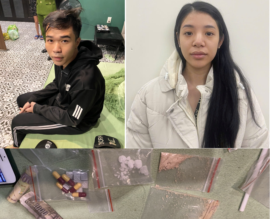 Đối tượng Nguyễn Mạnh Phúc, Ngô Thị Mỹ Lệ và tang vật liên quan vụ án.