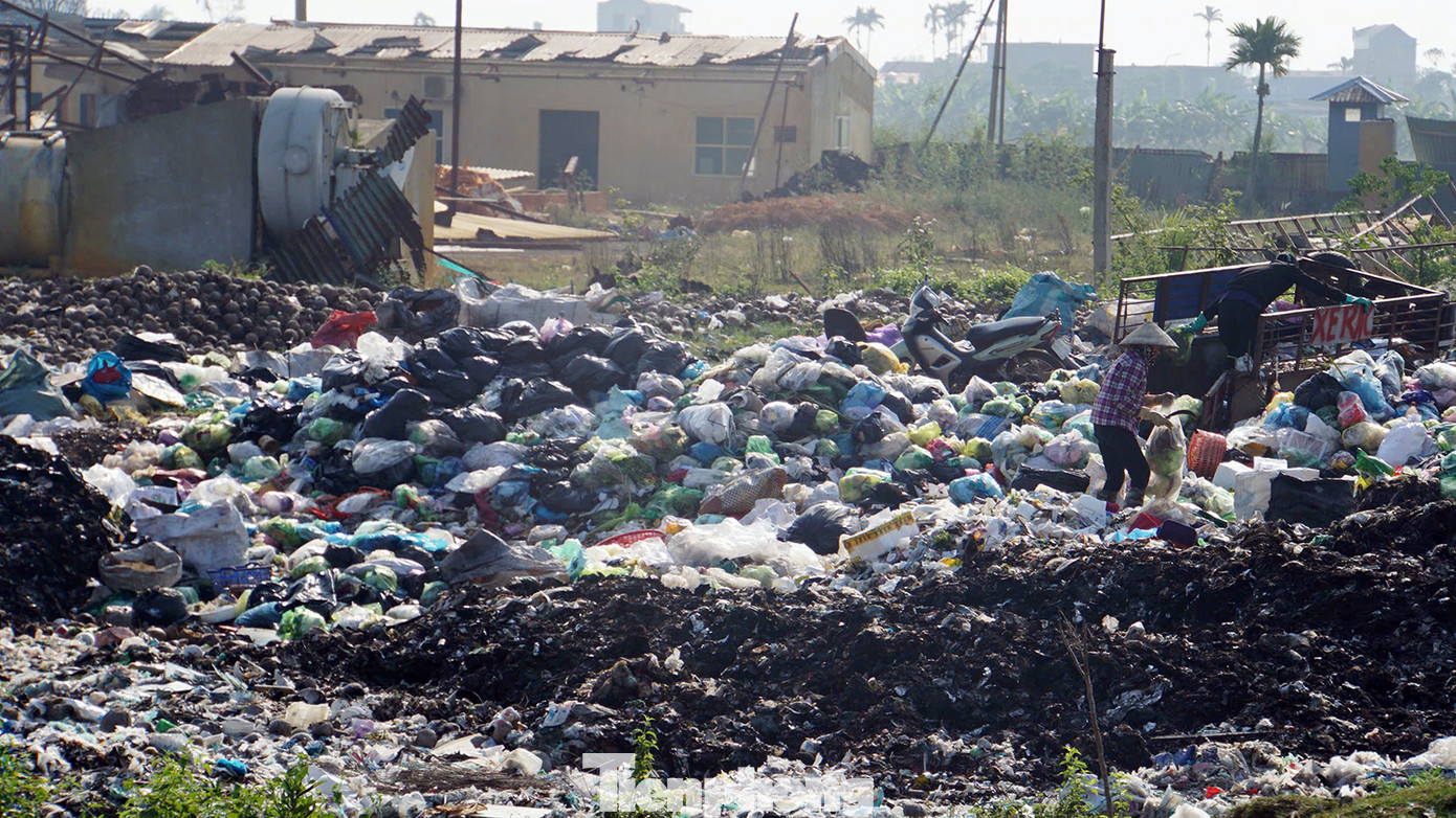 Cận cảnh bãi tập kết, phân loại, xử lý rác thải sinh hoạt tại xã Quốc Tuấn (An Lão, Hải Phòng).