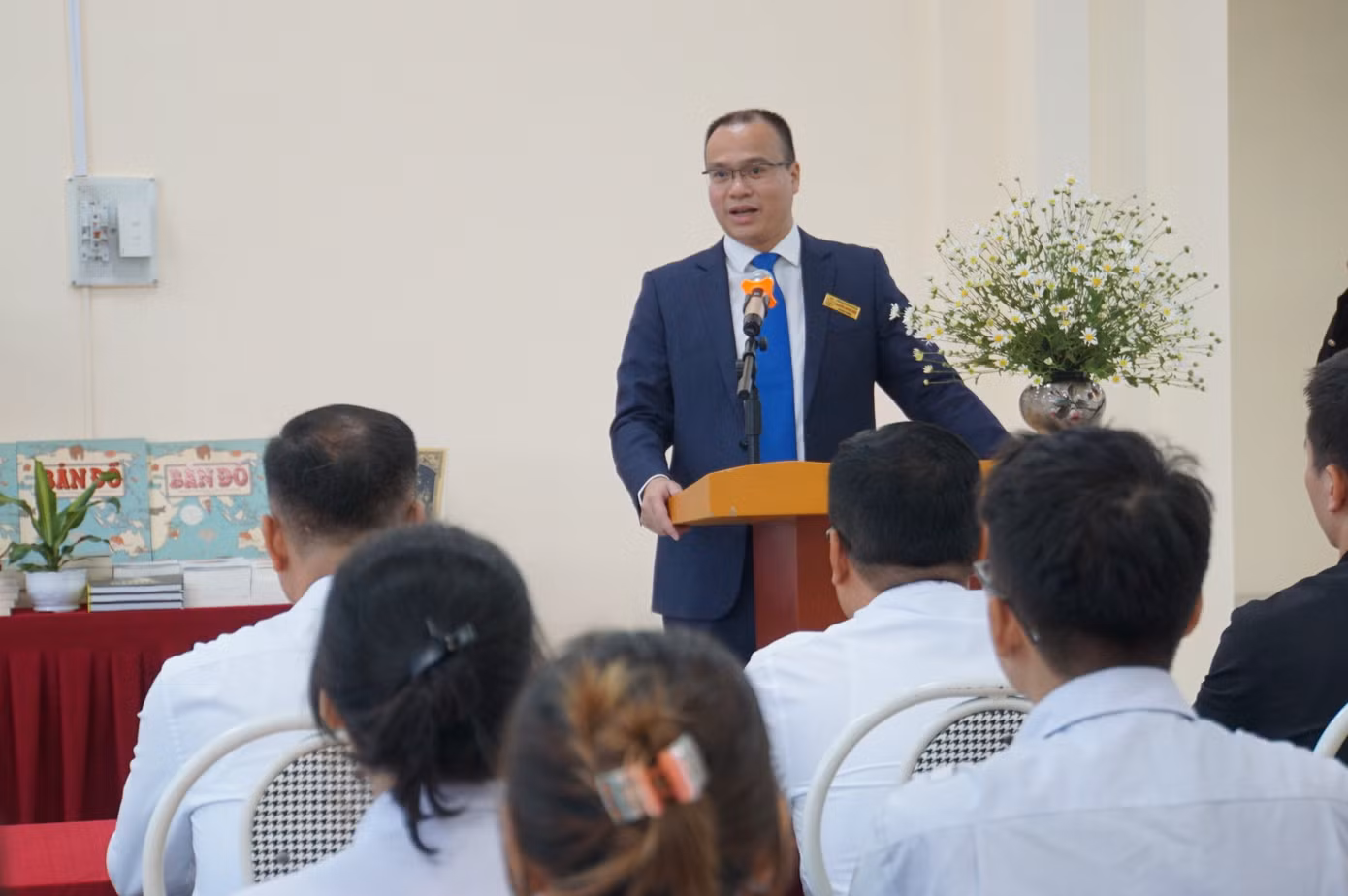 PGĐ.TS Nguyễn Minh Đức - Phó Hiệu trưởng Trường Đại học Hàng hải Việt Nam phát biểu tại buổi bàn giao "Góc sách Ba Lan".