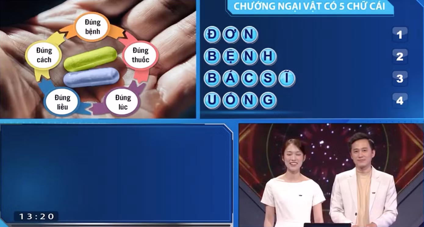 Hoài Bảo đã chinh phục được từ khóa "Thuốc" cần tìm của phần thi Vượt chướng ngại vật.