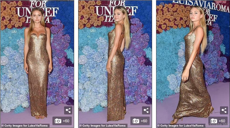 Người mẫu tuổi teen mặc đầm cúp ngực màu vàng đồng lấp lánh &quot;o ép&quot; vòng một &quot;khủng&quot;.