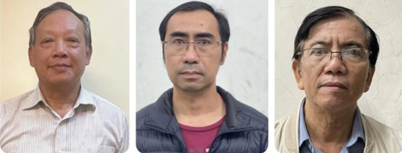 Bị can Dương Hoa Xô, Nguyễn Đăng Quân, Nguyễn Viết Thạch (từ trái sang phải).