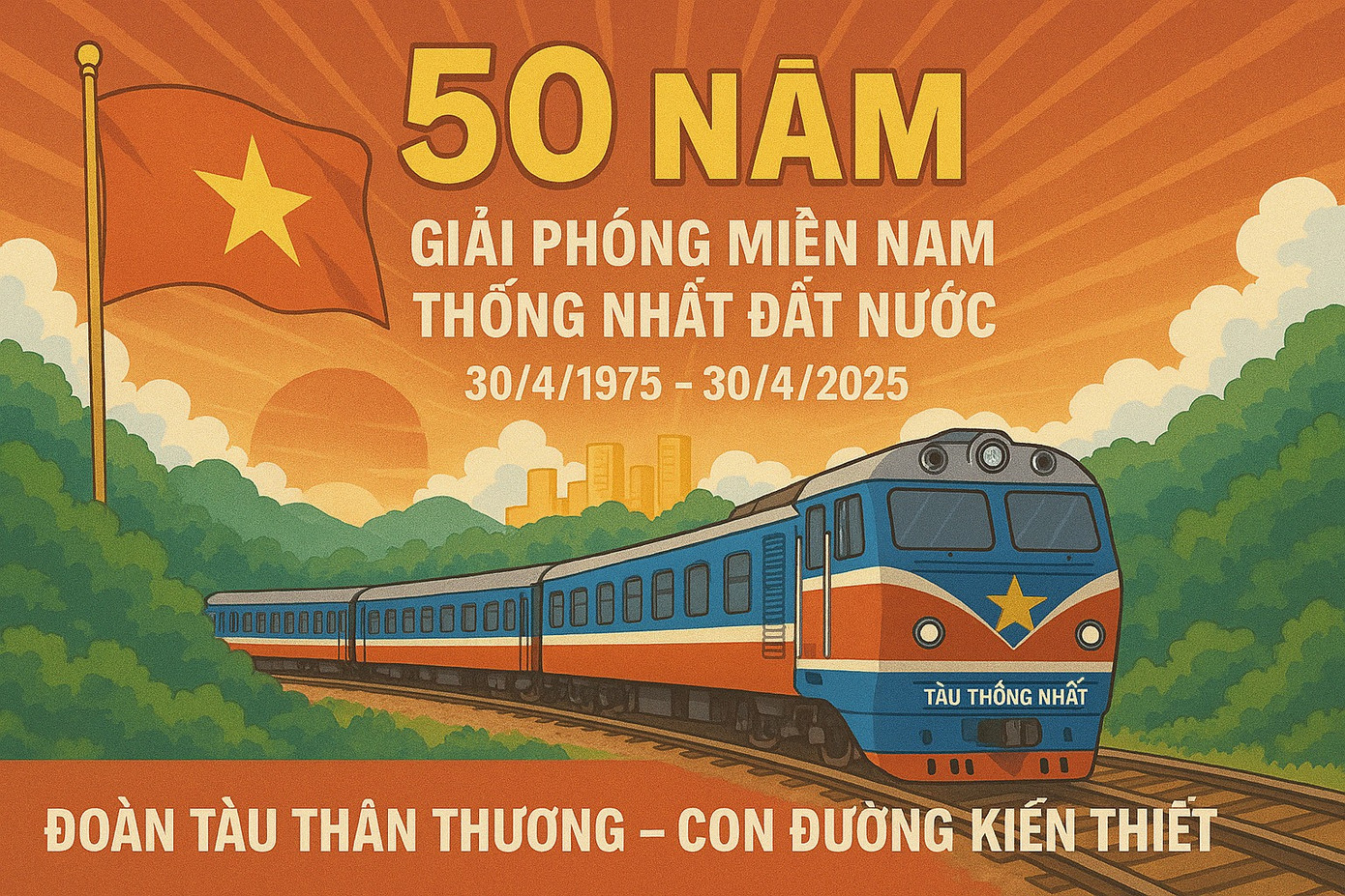Các toa tàu Thống Nhất tham gia hành trình đặc biệt được thiết kế riêng biệt theo chủ đề giải phóng miền Nam. Ảnh: VNR. Các toa tàu Thống Nhất tham gia hành trình đặc biệt được thiết kế riêng biệt theo chủ đề giải phóng miền Nam. Ảnh: VNR.
