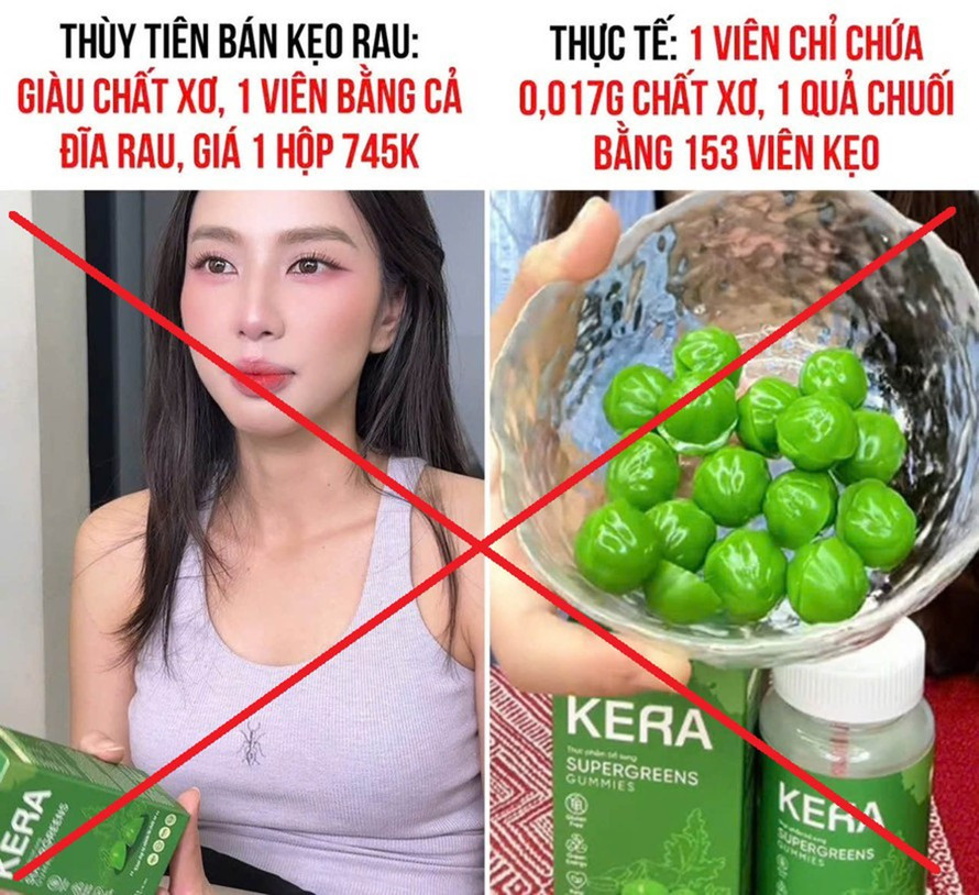 Hoa hậu Thùy Tiên quảng cáo kẹo rau Kera. Ảnh: Chụp màn hình. Hoa hậu Thùy Tiên quảng cáo kẹo rau Kera. Ảnh: Chụp màn hình.