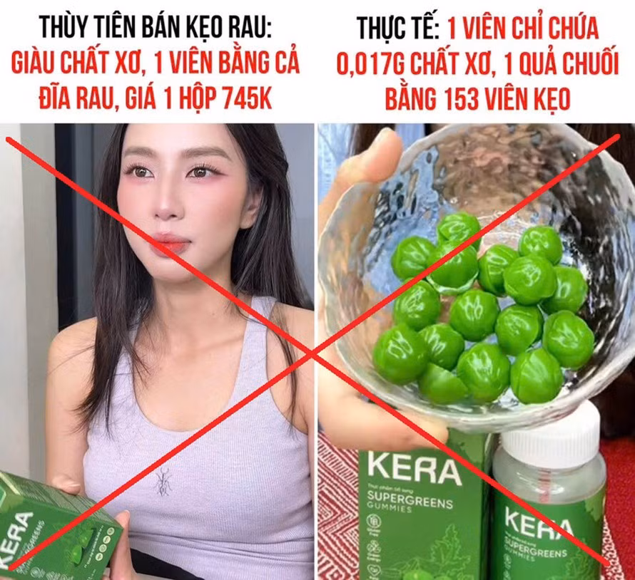 Hoa hậu Thùy Tiên quảng cáo kẹo rau Kera. Ảnh: Chụp màn hình.