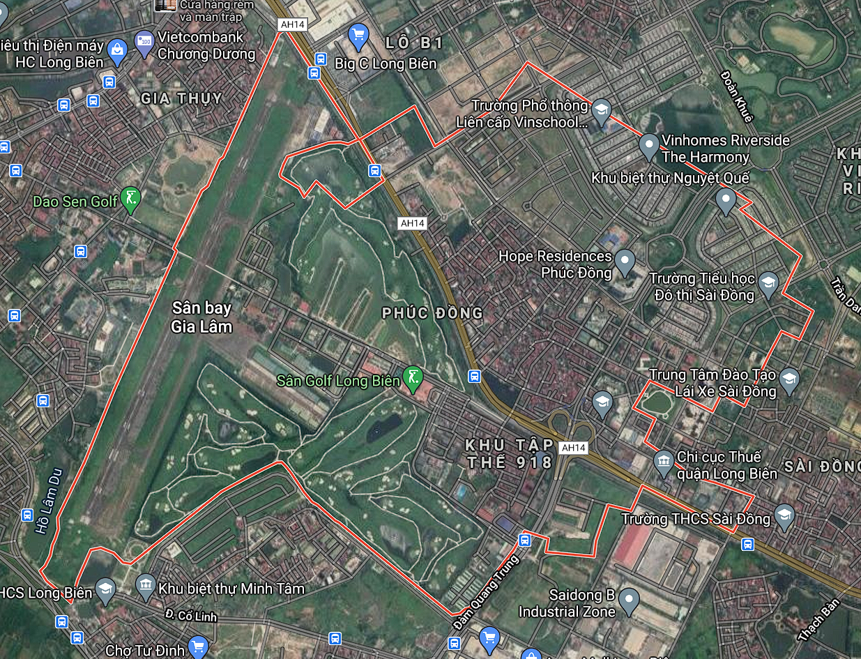 Phường Phúc Đồng trên bản đồ Google vệ tinh.