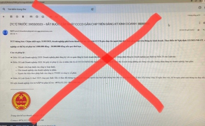 Nội dung e-mail giả mạo gửi đến người nộp thuế.