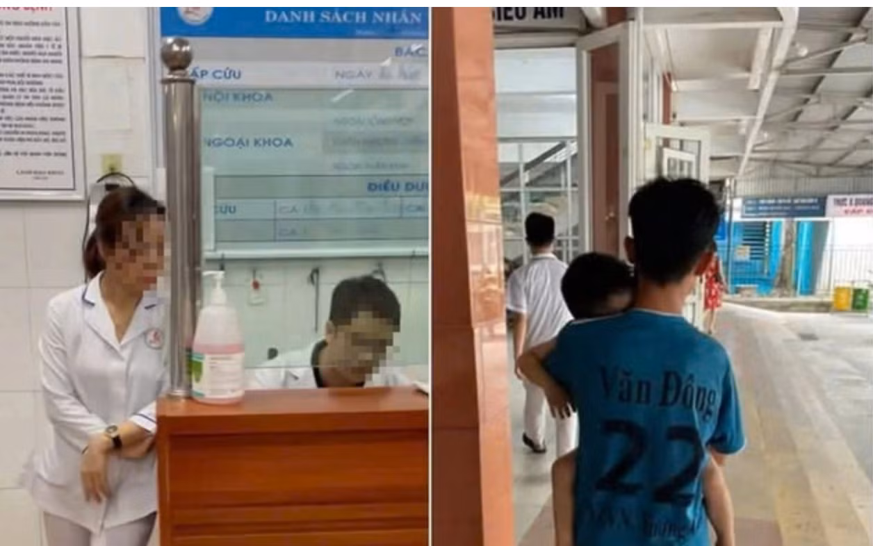 Hình ảnh bé trai bị tai nạn giao thông tới Bệnh viện Đa khoa tỉnh Nam Định cấp cứu nhưng bị yêu cầu phải đóng đủ tiền viện phí tạm ứng mới cấp cứu. Ảnh cắt từ clip