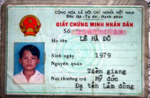 CMND của Lê Hà Đô. Ảnh: Lê Dung