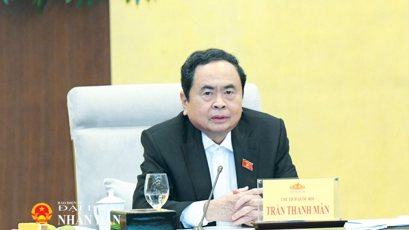 Chủ tịch Quốc hội Trần Thanh Mẫn phát biểu tại cuộc họp. (Ảnh: Báo ĐBND) Chủ tịch Quốc hội Trần Thanh Mẫn phát biểu tại cuộc họp. (Ảnh: Báo ĐBND)