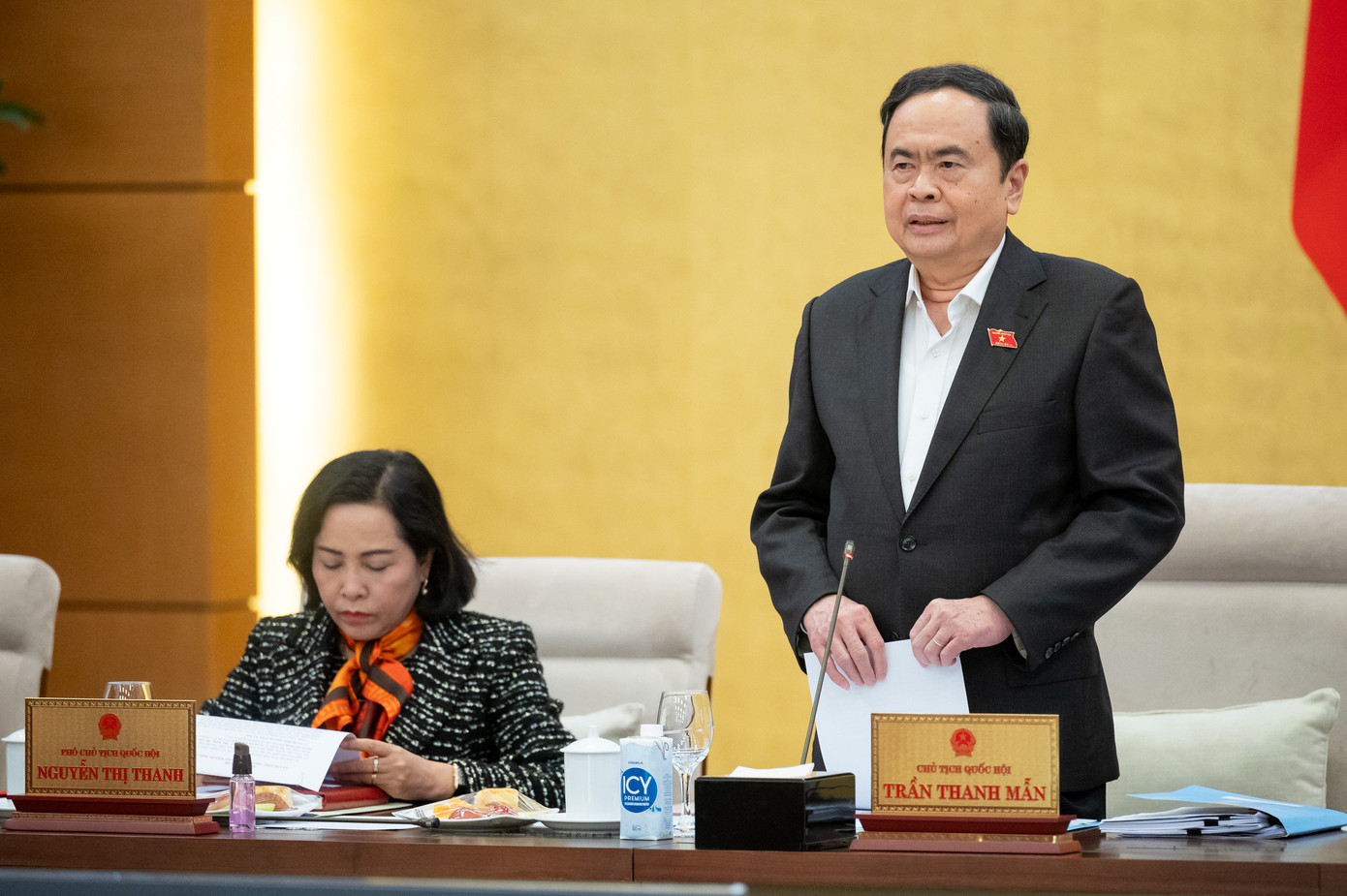 Chủ tịch Quốc hội Trần Thanh Mẫn phát biểu tại phiên họp. Ảnh: QH