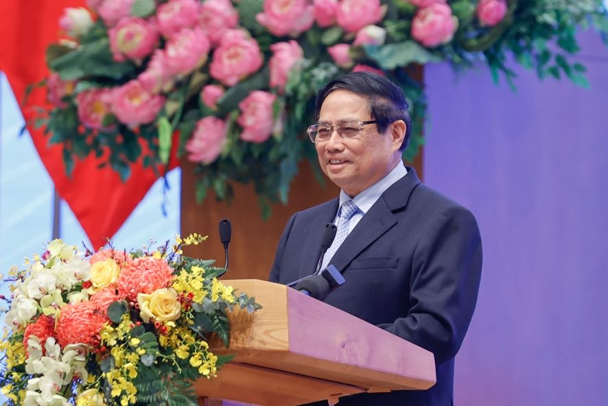 Thủ tướng Phạm Minh Chính phát biểu tại cuộc gặp. Ảnh: Nhật Bắc