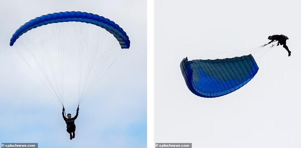 Không chỉ nhảy dù đơn thuần, Tom cho thấy kỹ năng điêu luyện bằng cách thực hiện những cú xoay &quot;mở nút chai&quot; và nhiều pha nhào lộn giữa không trung. Ảnh: Splashnews.