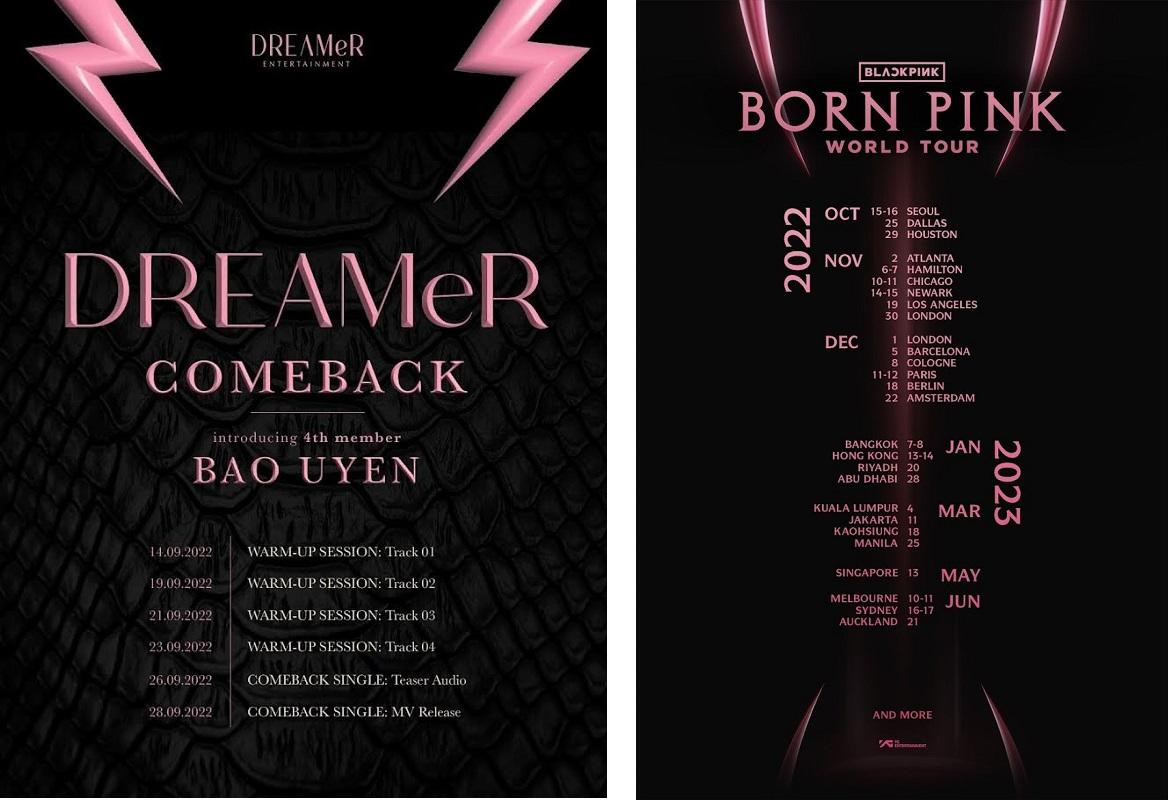 Lịch trình trở lại của DREAMeR có nhiều điểm tương đồng với poster tour diễn của BlackPink. Ảnh: YG.