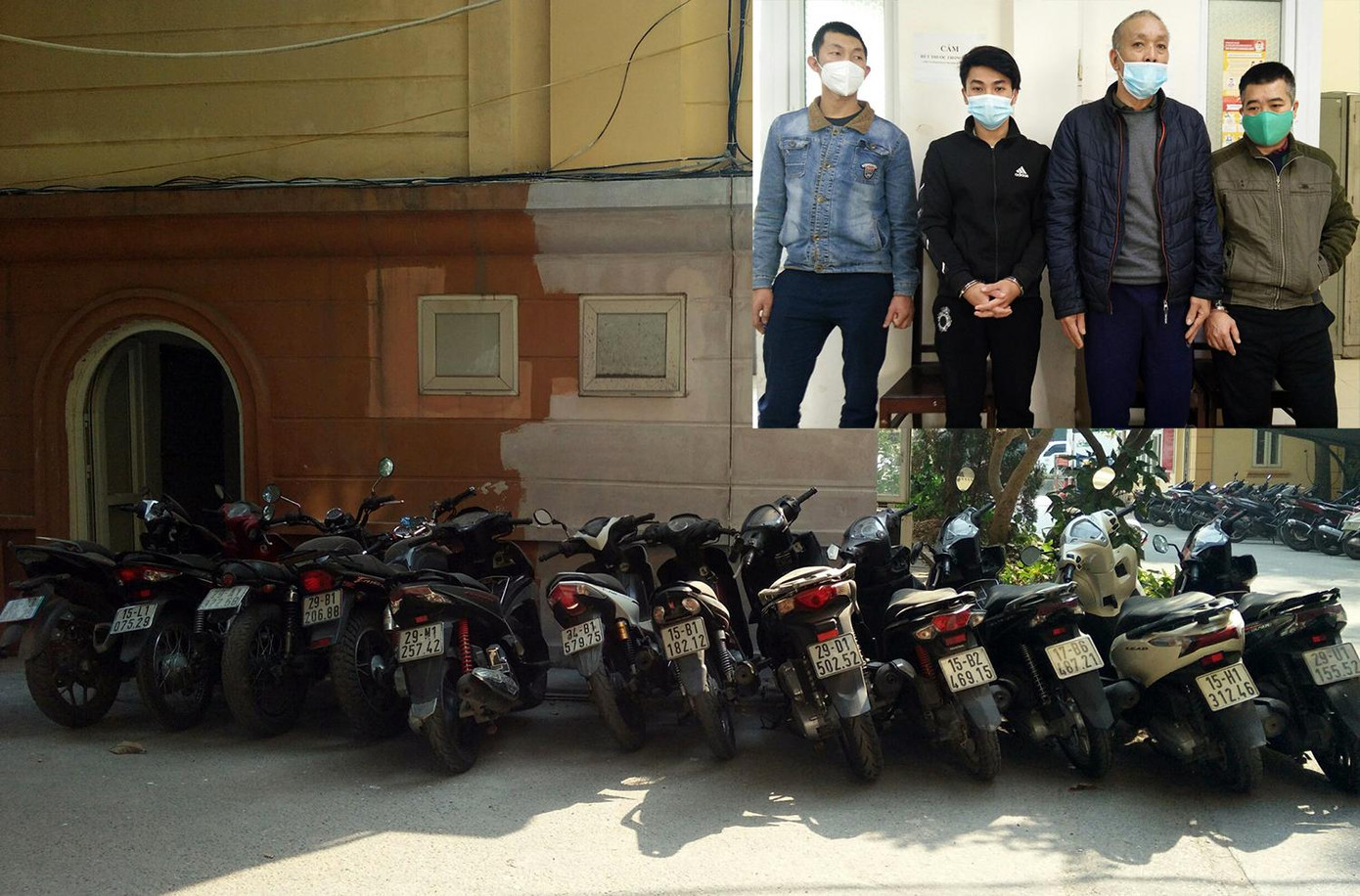 Tang vật thu giữ và nhóm đối tượng (ảnh nhỏ).