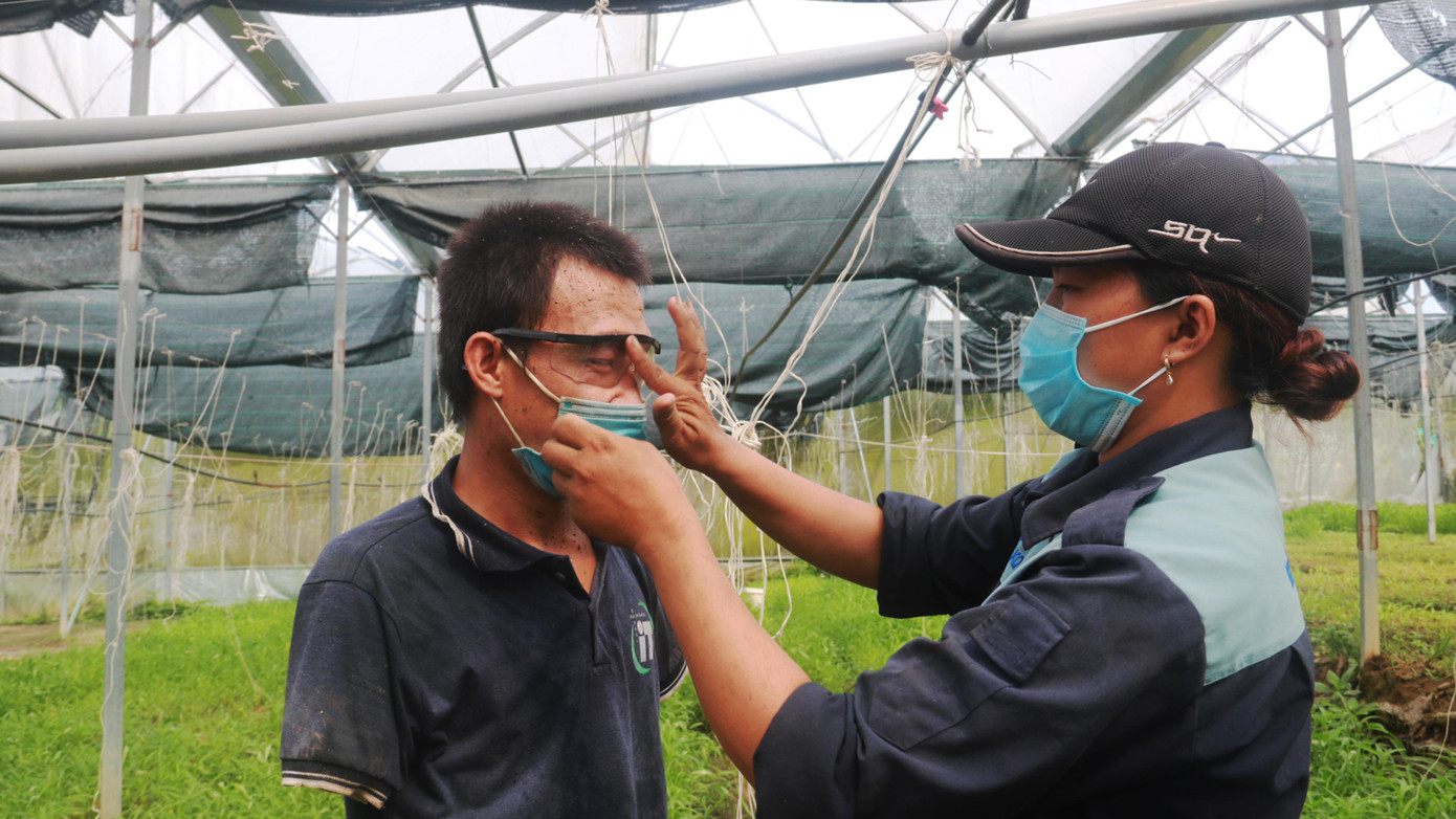 Anh Cường, chị Thư trong phút nghỉ ngơi giữa nông trại