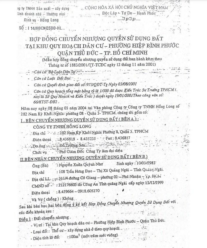 Một trong số hàng trăm hợp đồng chuyển nhượng đất của Cty HL cho khách hàng