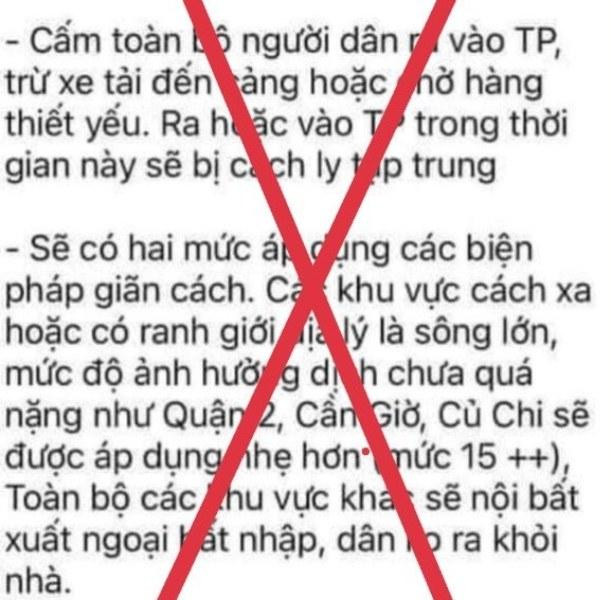 Tin đồn lan truyền trên mạng xã hội về việc phong tỏa toàn TPHCM