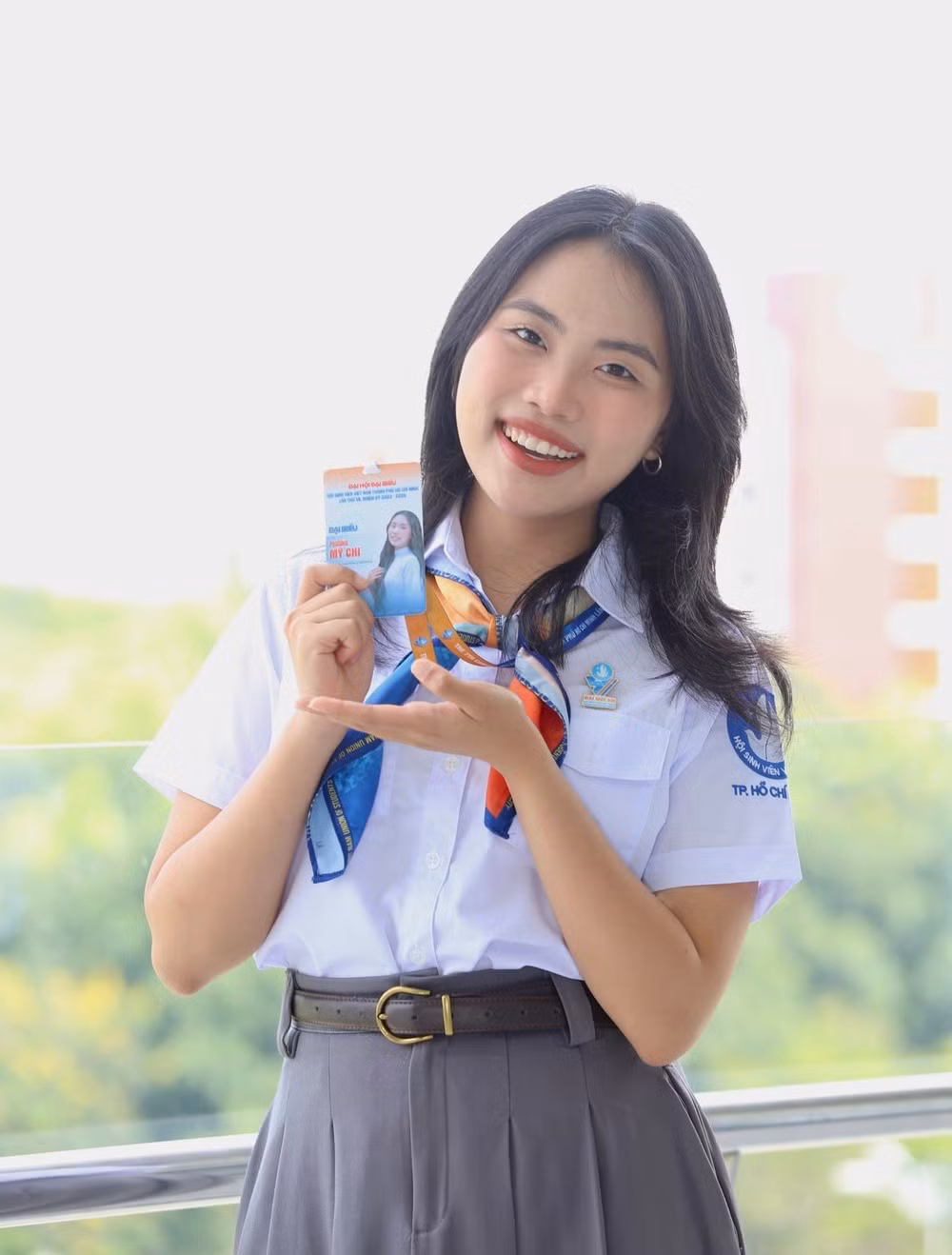 Phương Mỹ Chi rạng rỡ trong kì Đại hội đại biểu Hội Sinh viên Việt Nam TP.HCM lần thứ VII. Nguồn: Phương Mỹ Chi.