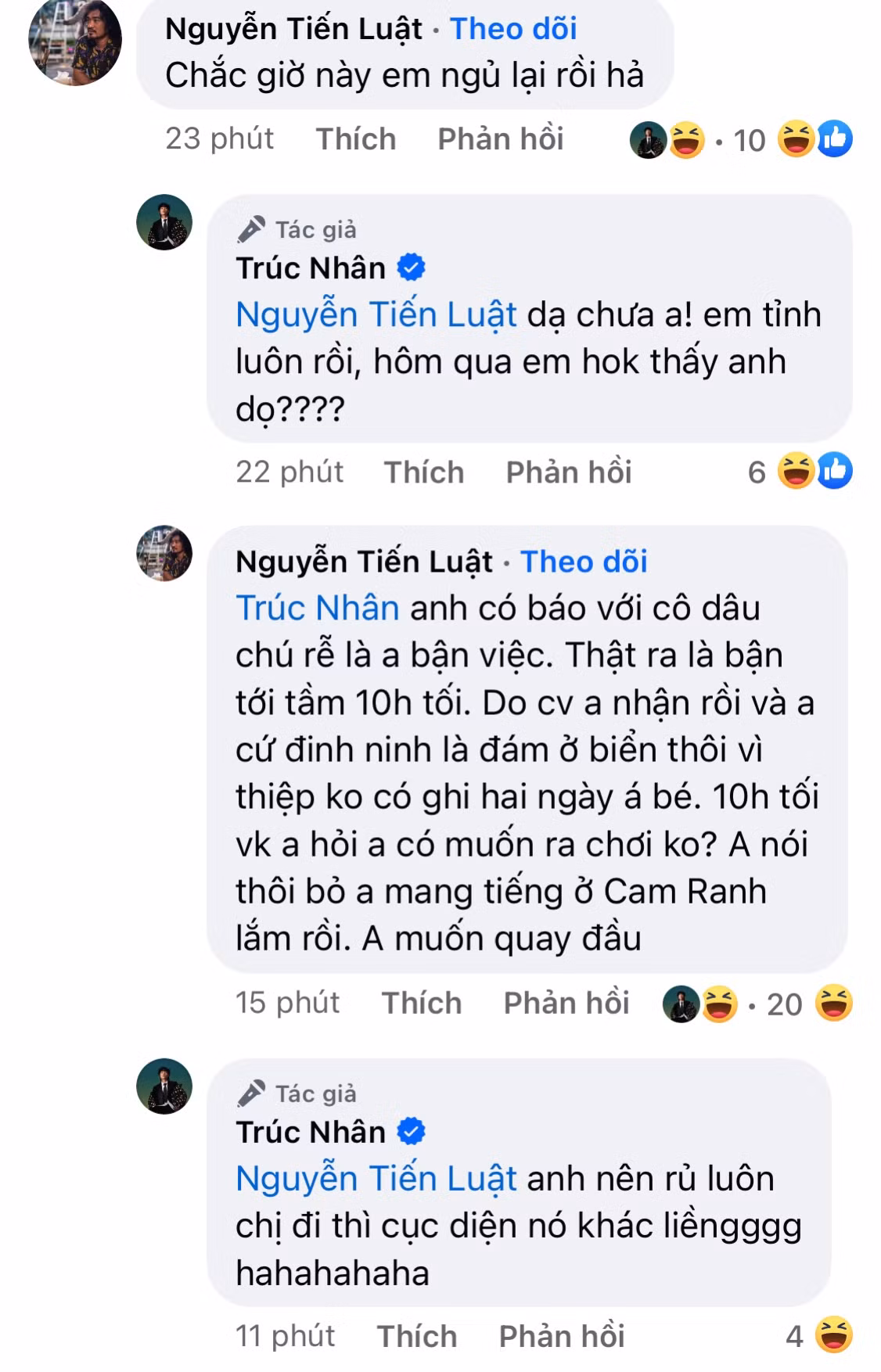 Tiến Luật bị đàn em "điểm danh" vì vắng mặt vào tối qua.