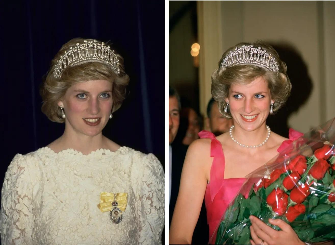 Vương miện Lover&apos;s Knot là món trang sức yêu thích của Công nương Diana, được bà đội trong suốt thời gian làm Vương phi xứ Wales. Nó đính kim cương và ngọc trai đắt giá. Ảnh: Getty Images.