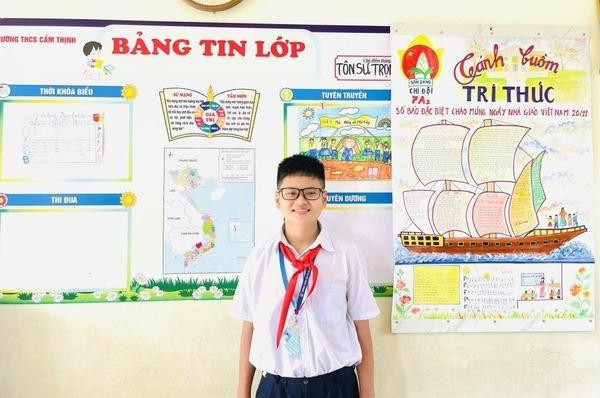 Em Hoàng Mạnh Chiến, học sinh lớp 7A2, Trường THCS Cẩm Thịnh, TP Cẩm Phả. Ảnh: Phòng GD-ĐT TP Cẩm Phả.