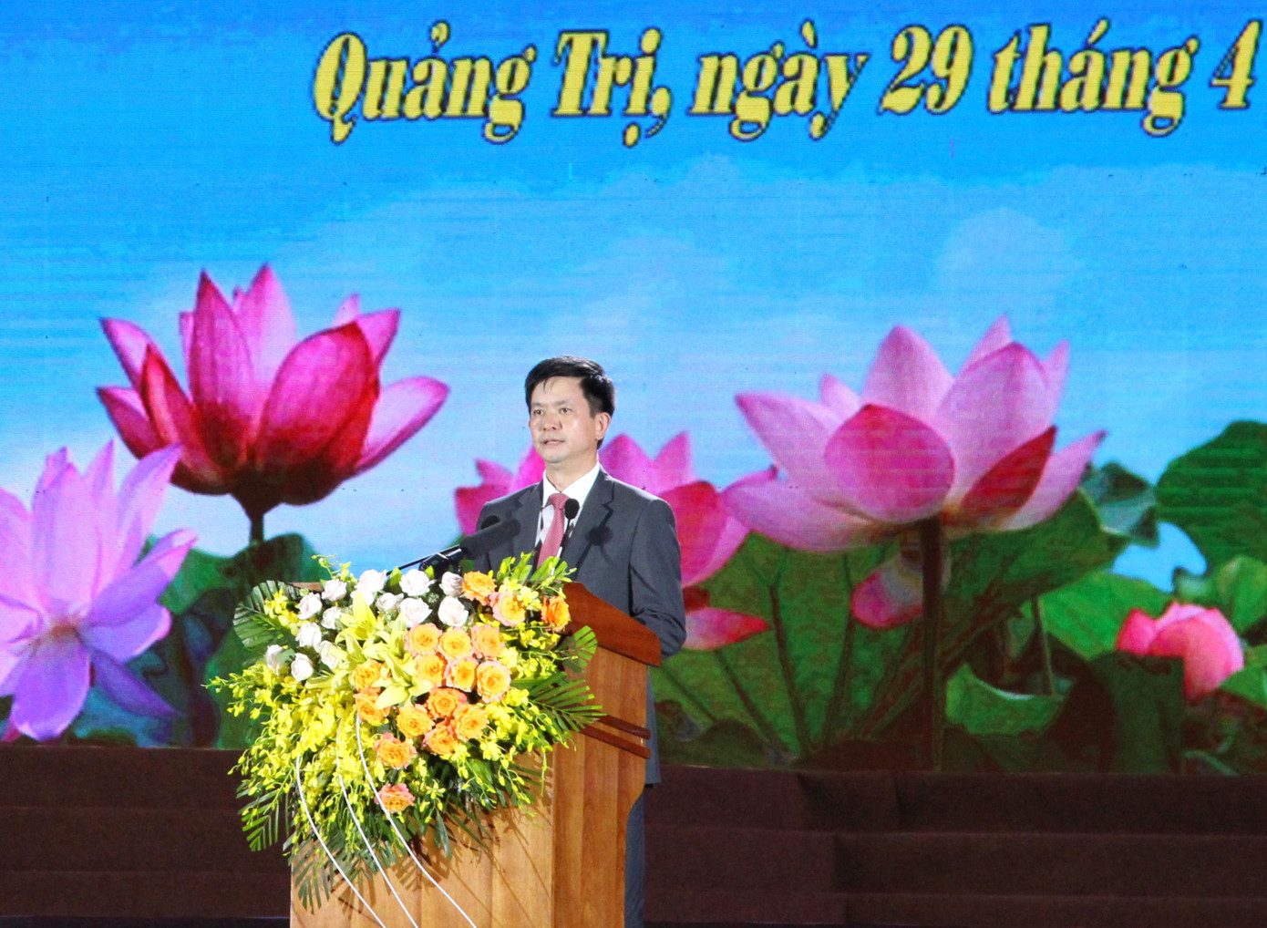 Bí thư Tỉnh ủy Quảng Trị Lê Quang Tùng phát biểu tại lễ kỷ niệm.