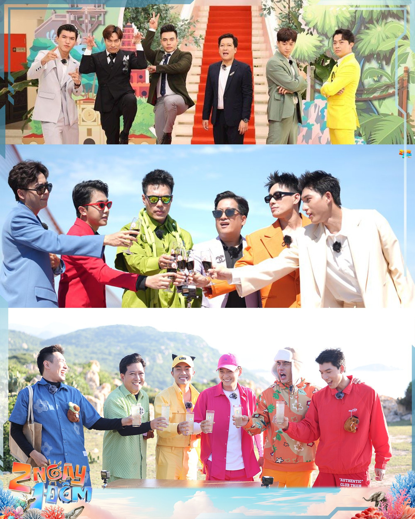 Dàn cast 2 Ngày 1 Đêm sau 3 mùa: Trường Giang, Kiều Minh Tuấn, Ngô Kiến Huy, Lê Dương Bảo Lâm, HIEUTHUHAI và Cris Phan.