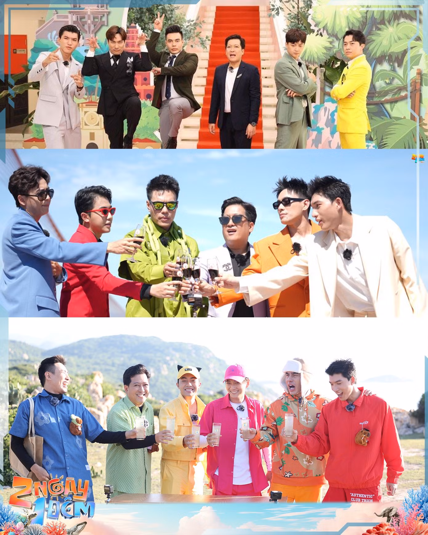 Dàn cast 2 Ngày 1 Đêm sau 3 mùa: Trường Giang, Kiều Minh Tuấn, Ngô Kiến Huy, Lê Dương Bảo Lâm, HIEUTHUHAI và Cris Phan.