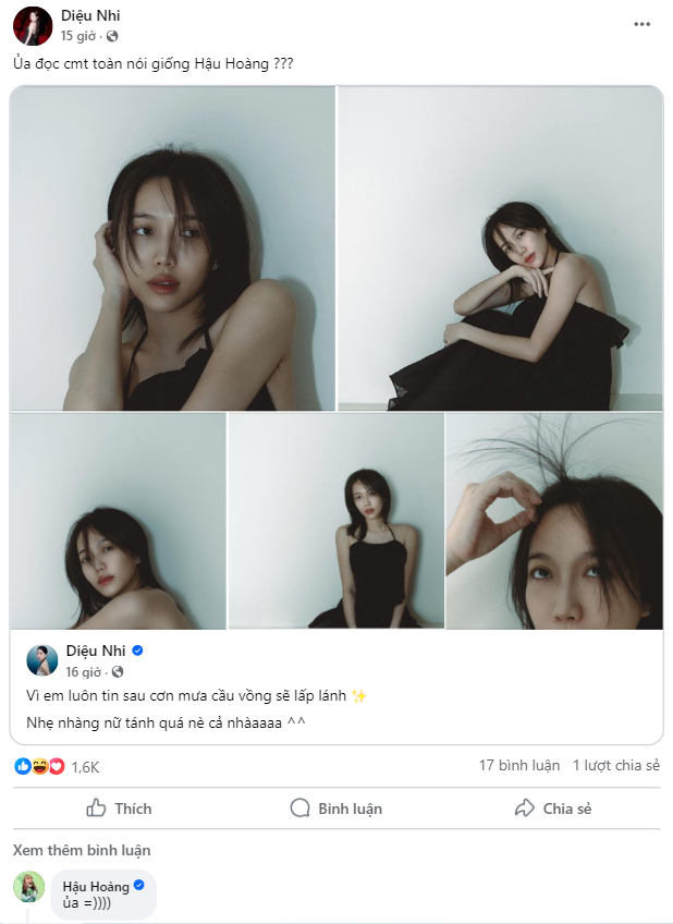 Diệu Nhi và Hậu Hoàng phải giật mình vì được nhận xét có nét giống nhau. Diệu Nhi và Hậu Hoàng phải giật mình vì được nhận xét có nét giống nhau.