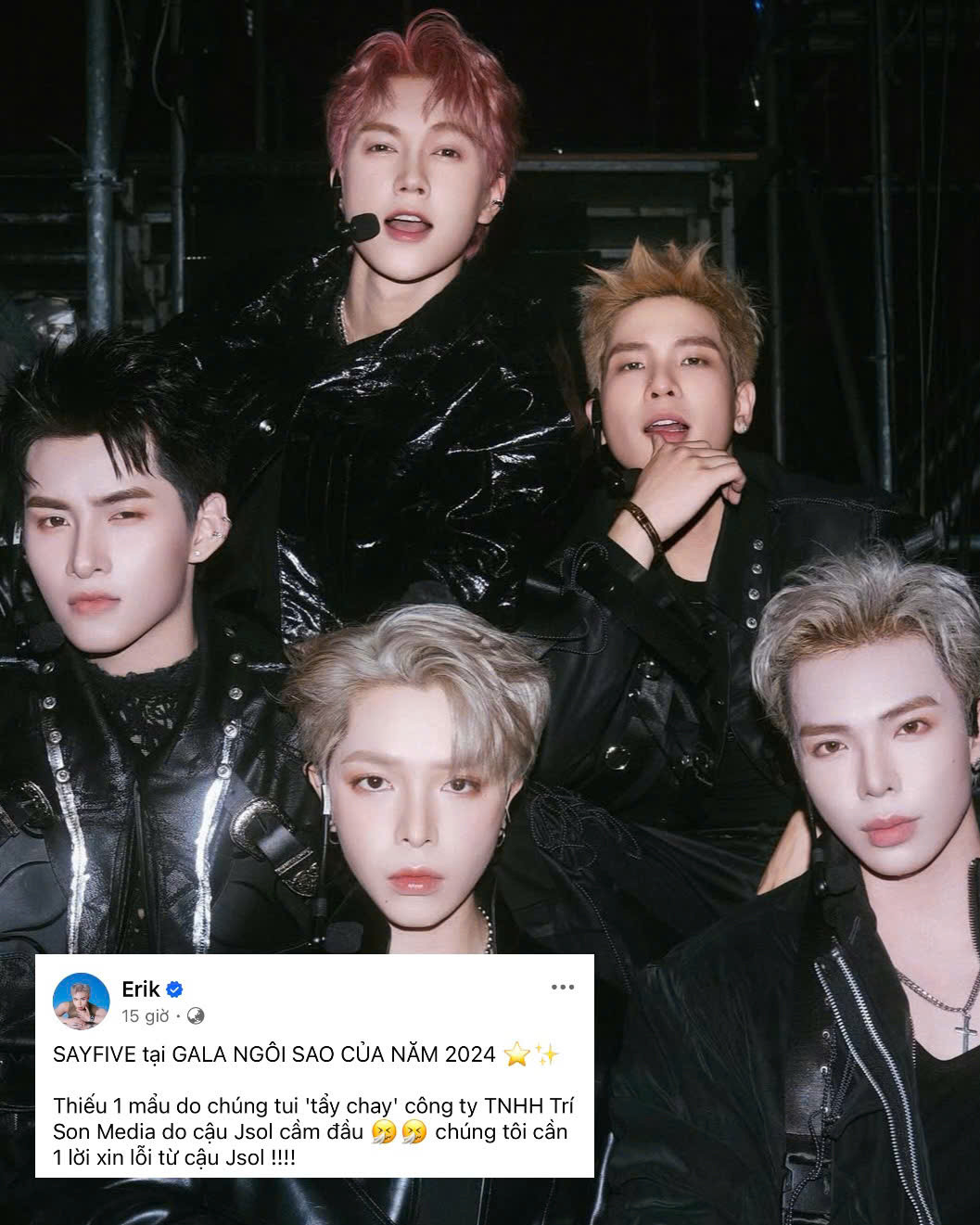 JSOL vắng mặt vì Erik cho biết cả nhóm vẫn &quot;ghim&quot; anh vì &quot;truyền thông bẩn&quot;.