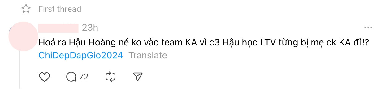 Một tài khoản khẳng định rằng Hậu Hoàng không chọn đội Kiều Anh vì bất hòa năm xưa.