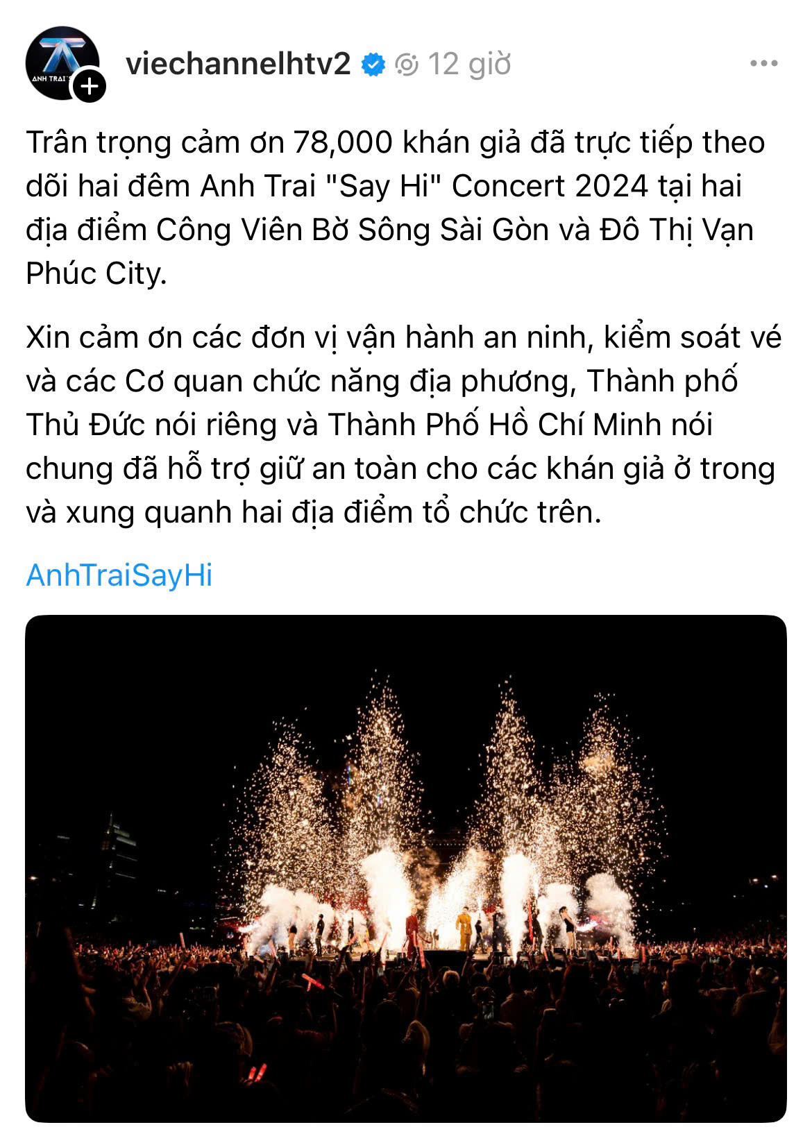 Thông tin 78.000 khán giả trực tiếp theo dõi 2 đêm concert ATSH tại trở thành con số hot nhất hôm nay. Thông tin 78.000 khán giả trực tiếp theo dõi 2 đêm concert ATSH tại trở thành con số hot nhất hôm nay.
