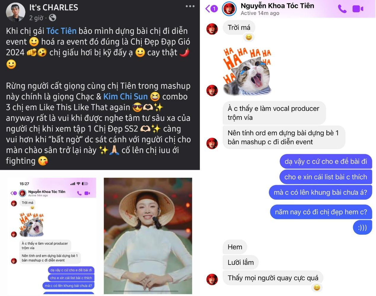 Producer It&apos;s CHARLES cũng được Tóc Tiên sử dụng &quot;công thức nhờ làm nhạc cho một sự kiện&quot;.