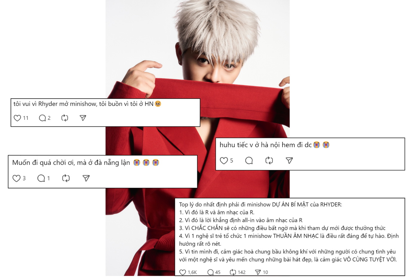 Fan hâm mộ liệt kê ra những lý do phải đi mini show Dự Án Bí Mật của RHYDER. Fan hâm mộ liệt kê ra những lý do phải đi mini show Dự Án Bí Mật của RHYDER.