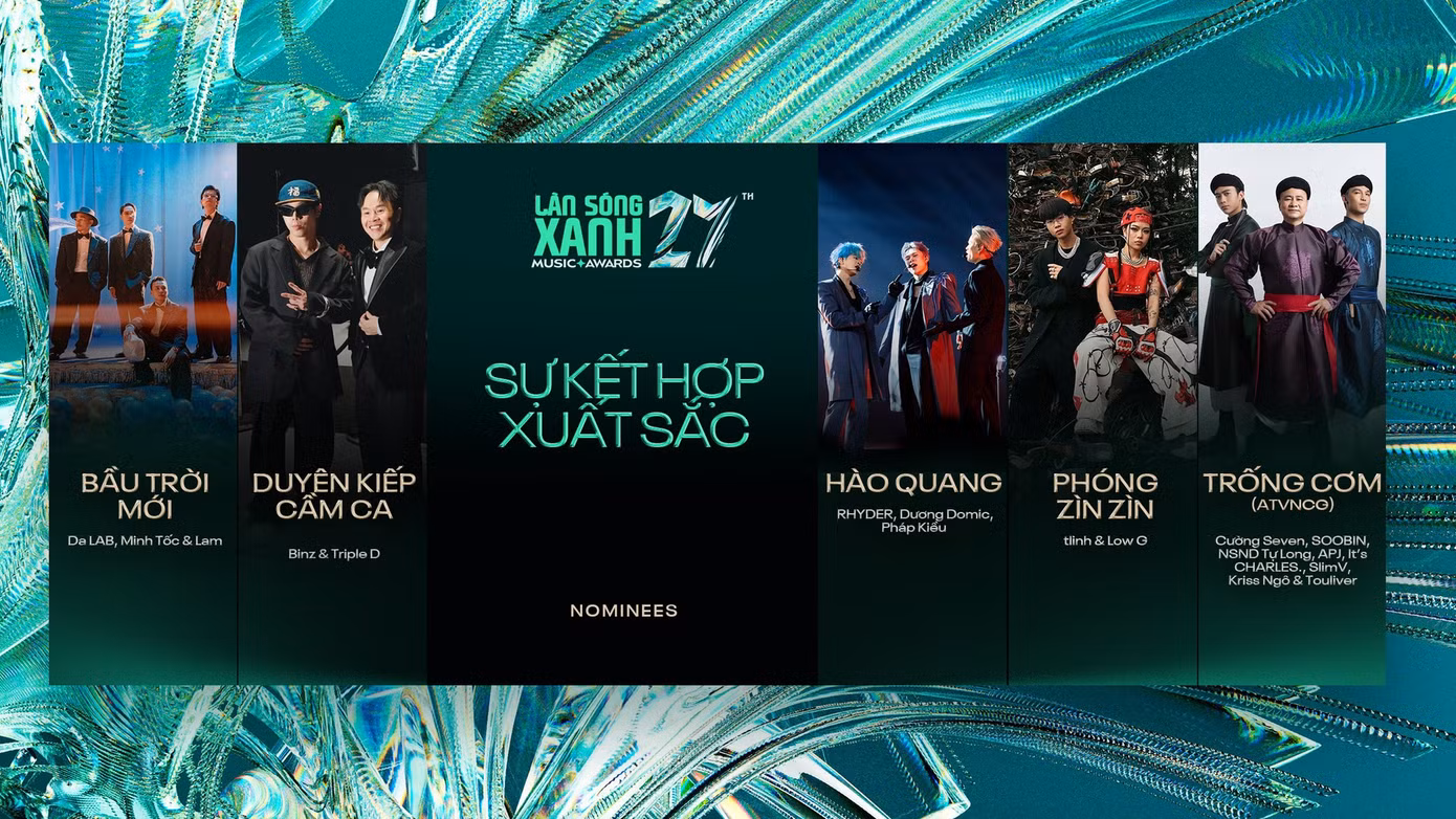 Giải thưởng Sự kết hợp xuất sắc gọi tên các ca khúc Bầu Trời Mới, Duyên Kiếp Cầm Ca, Hào Quang, Phóng Zìn Zìn và Trống Cơm.