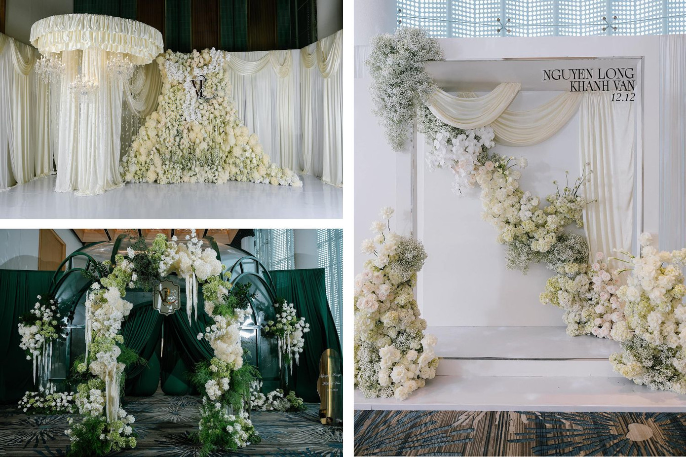Không gian lễ cưới lấy tông màu trắng làm chủ đạo. Không gian lễ cưới lấy tông màu trắng làm chủ đạo.