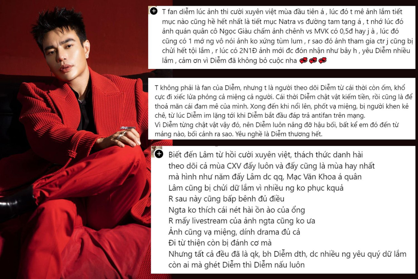 Khán giả ghi nhận hành trình nỗ lực, thay đổi mỗi ngày của Lê Dương Bảo Lâm. Khán giả ghi nhận hành trình nỗ lực, thay đổi mỗi ngày của Lê Dương Bảo Lâm.